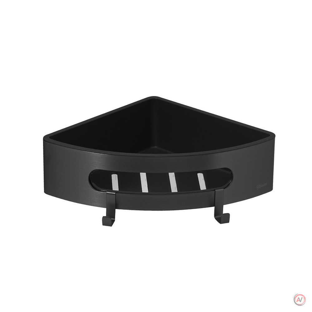 Полка для душа угловая Lemark SHELF LINE из нерж. стали с крючками, черный/ вставка-пластик черный